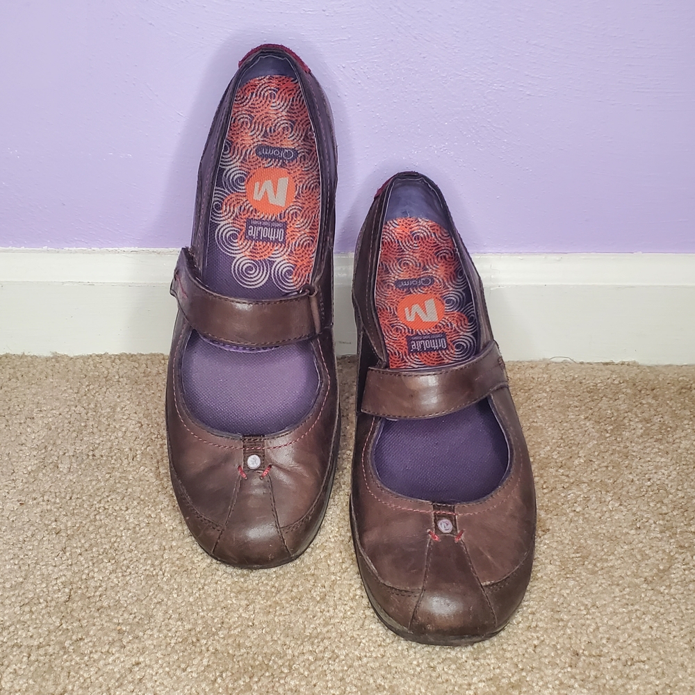 Merrell Espresso Mary Jane Shoes with Orange and Purple Accents Size 8